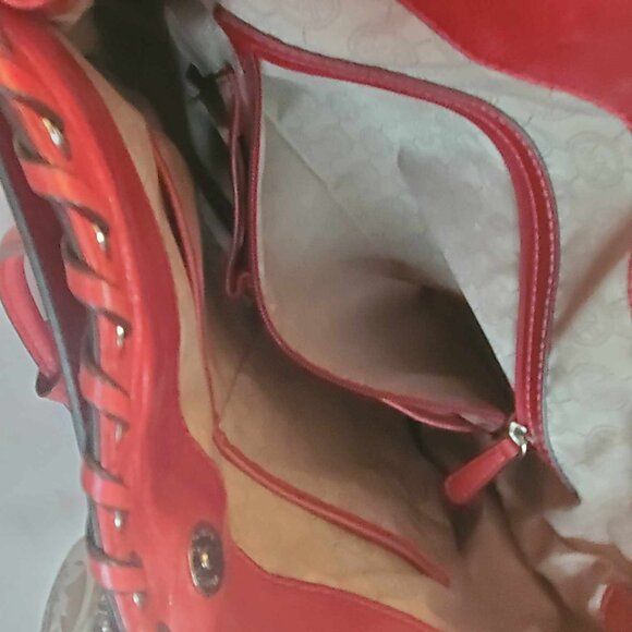 Micheal Kors LE Large Hamilton Chilli Red Hippie Grommet Leather Tote EUC - Picture 6 of 13